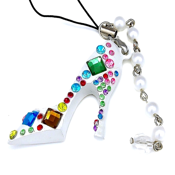 High heel 👠 cell phone or bag charm with crystals, rhinestones, & faux pearls. - Picture 3 of 6